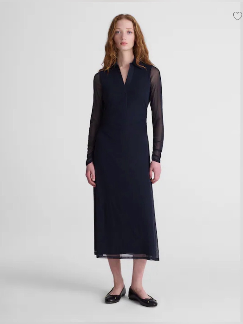 New! NWT Madewell Sheer Mesh Sleeve Midi Dress in Classic Navy | Elegant Minimal